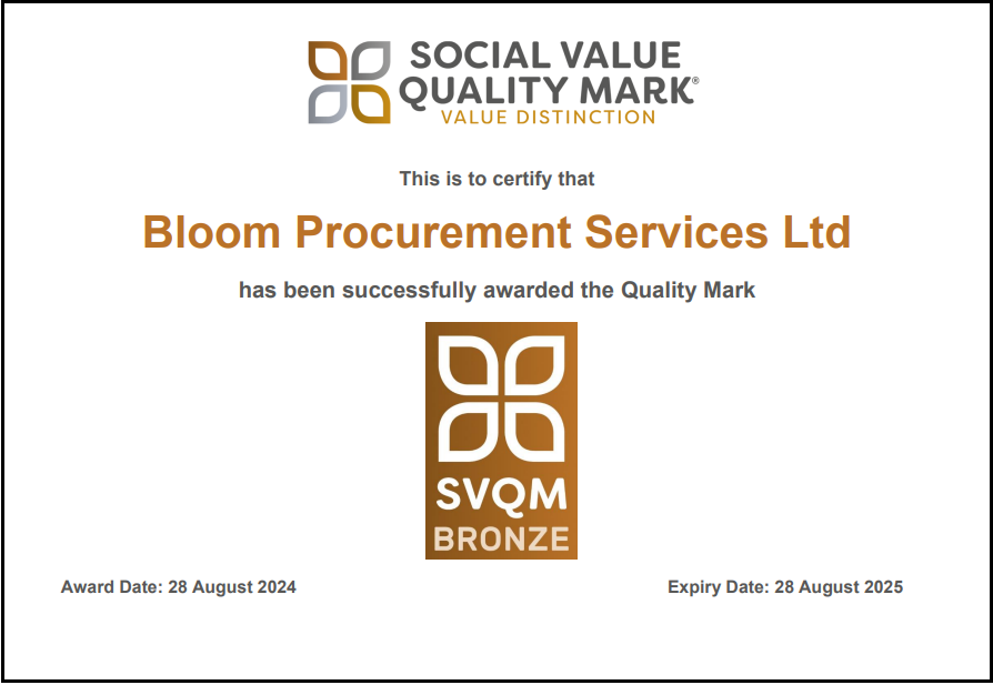 Bloom receives the Social Value Quality Mark Bronze Award