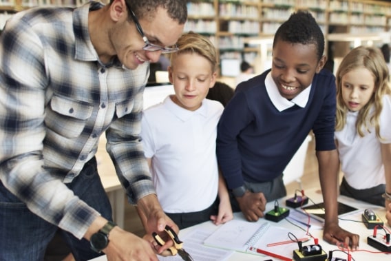  A teacher and a group of students