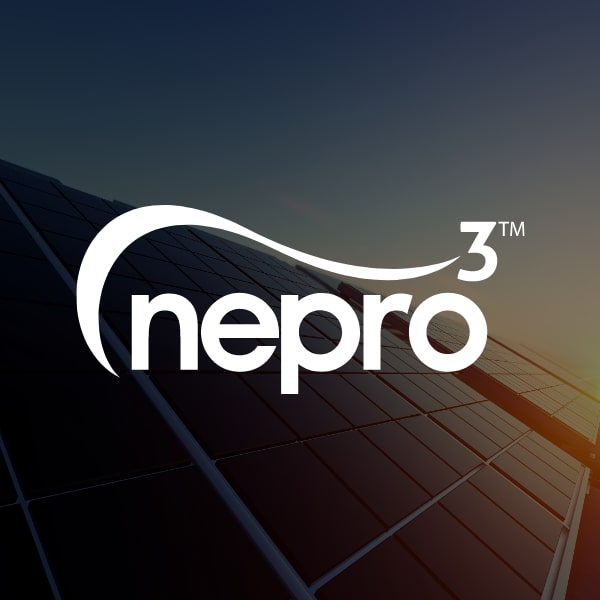 NEPRO logo set on a solar panel background